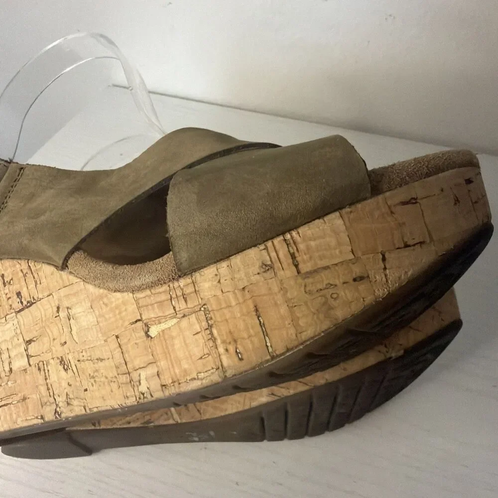 Clarks Artisan Wedge Sandals Women's 7 M Leather Slingback Cork Platform Y2K